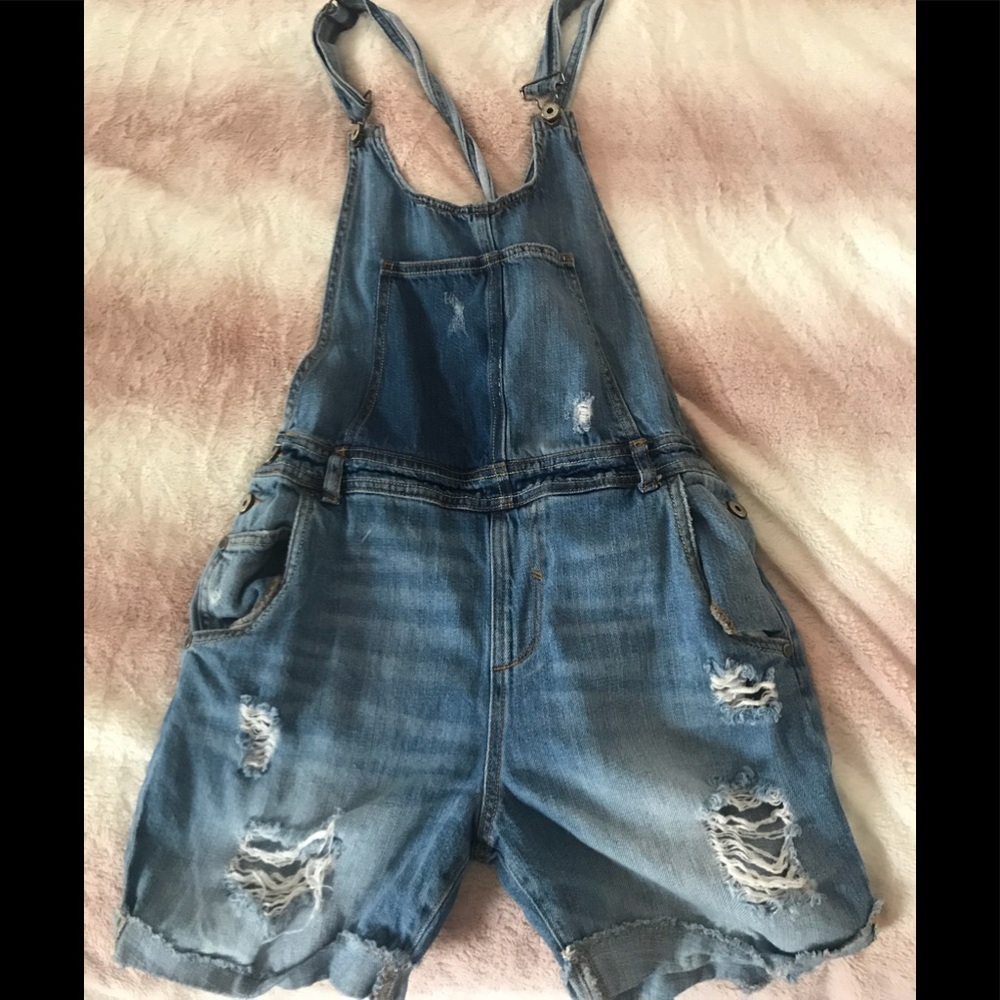 zara distressed denim overalls